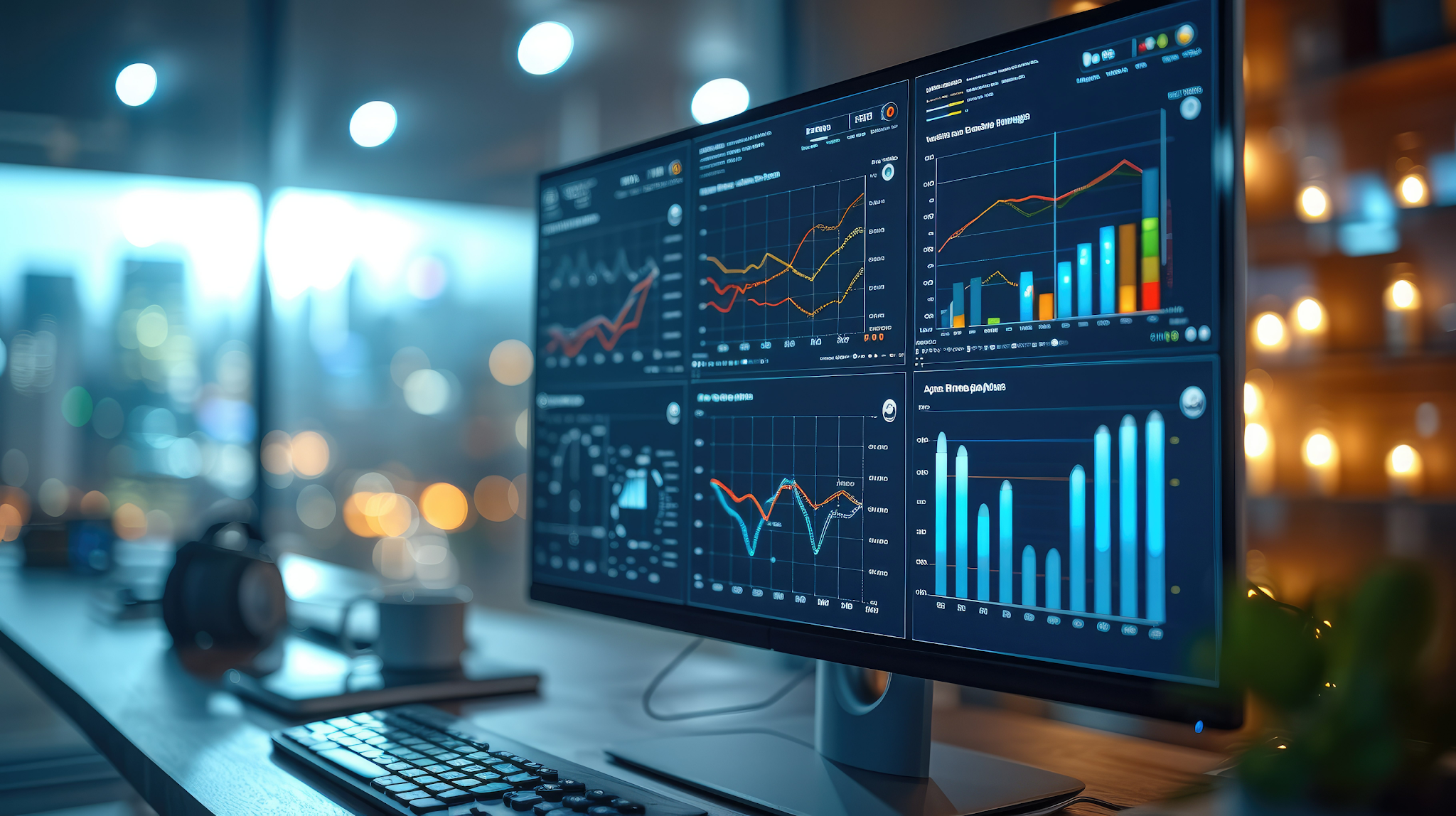 Analytics dashboard showing charts and performance data on a monitor